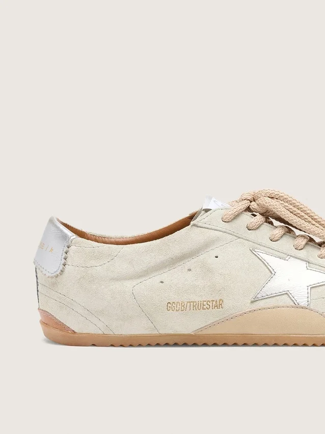 Women's True-Star in light gray suede with metallic silver star and heel tab
