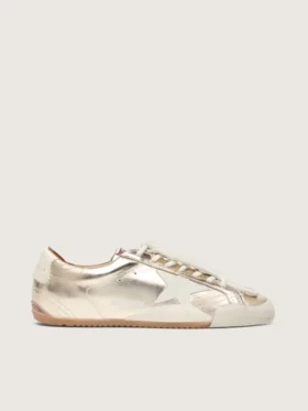 Men’s True-Star in metallic platinum leather with light gray suede star