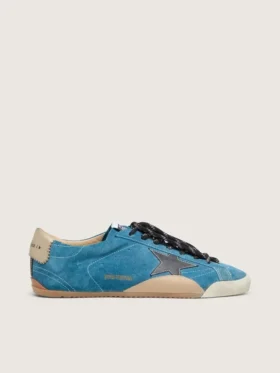 Women's True-Star in teal suede with black star and cream heel tab