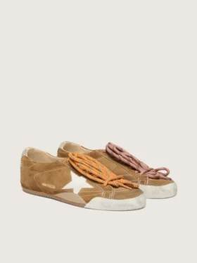 Women’s True-Star in tobacco-colored suede with white star and platinum heel tab