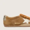 Men's True-Star in tobacco-colored suede with white star and platinum heel tab