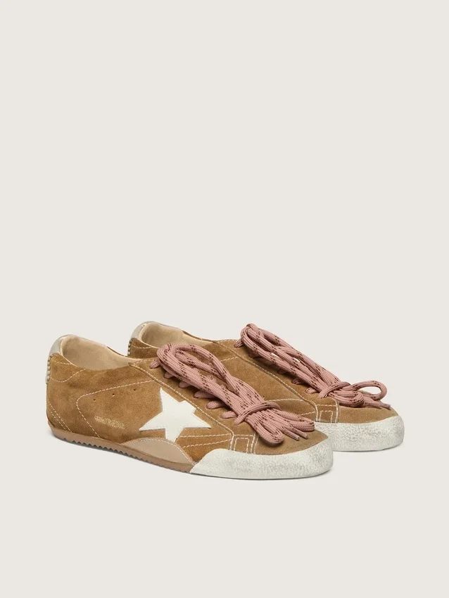 Men's True-Star in tobacco-colored suede with white star and platinum heel tab