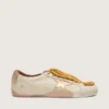 Women's True-Star in white nappa leather with gold star and beige suede heel tab