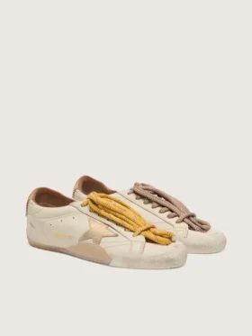 Women’s True-Star in white nappa leather with gold star and beige suede heel tab