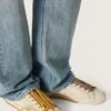 Women's True-Star in white nappa leather with gold star and beige suede heel tab