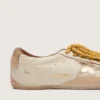 Women's True-Star in white nappa leather with gold star and beige suede heel tab