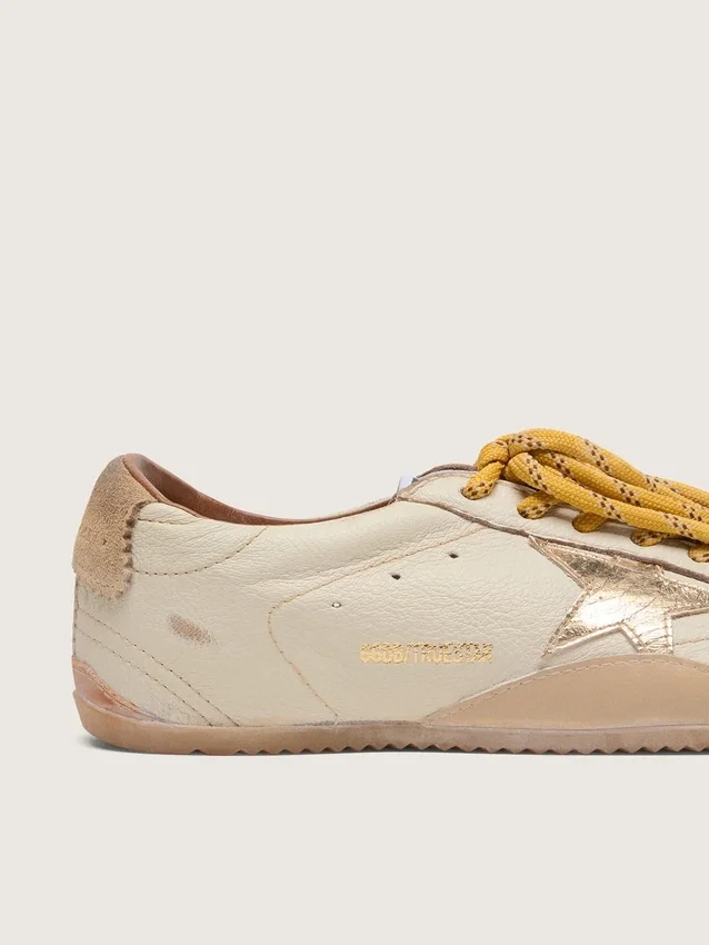 Women's True-Star in white nappa leather with gold star and beige suede heel tab