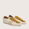 Women's True-Star in white nappa leather with gold star and beige suede heel tab