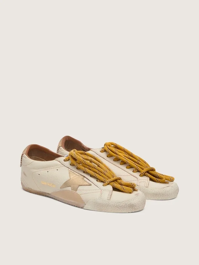 Women's True-Star in white nappa leather with gold star and beige suede heel tab
