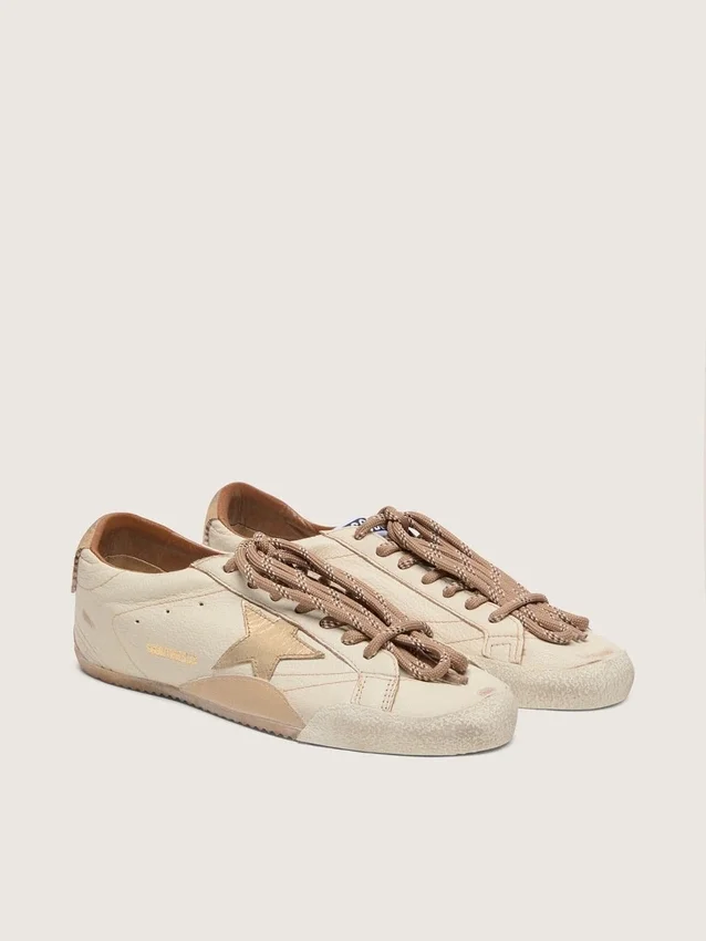 Women's True-Star in white nappa leather with gold star and beige suede heel tab