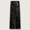 Women's tulle pants with floral embroidery in black sequins