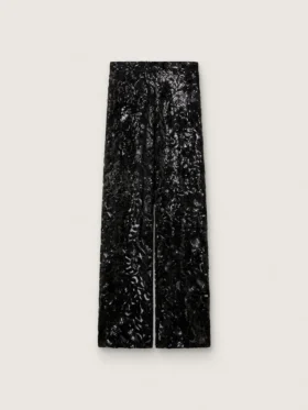 Women's tulle pants with floral embroidery in black sequins