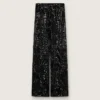 Women's tulle pants with floral embroidery in black sequins