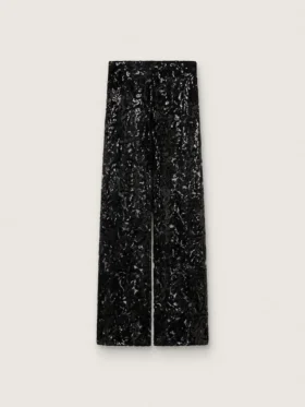 Women’s tulle pants with floral embroidery in black sequins