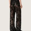 Women's tulle pants with floral embroidery in black sequins