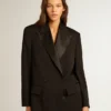 Women’s tuxedo jacket in black wool gabardine
