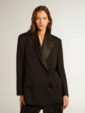 Women’s tuxedo jacket in black wool gabardine