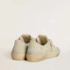 Women’s V-Star in ice-gray suede with white leather star and floral embroidery