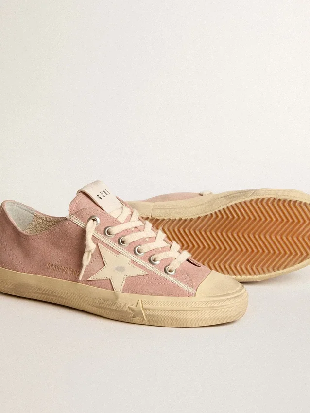 Women's V-Star in pink suede with cream leather star