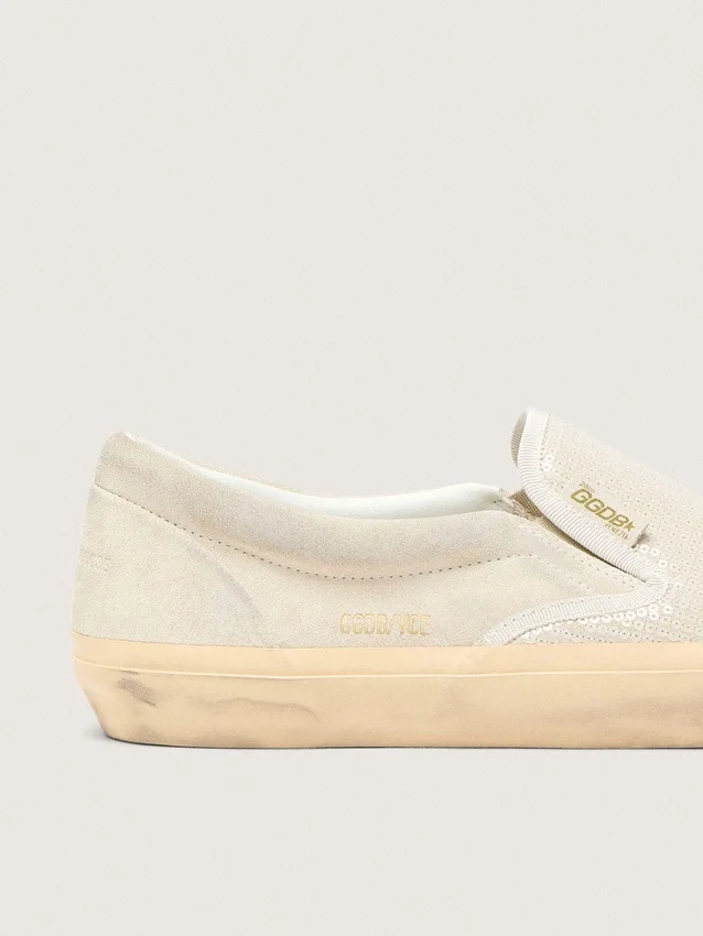 Women’s VCE Penstar in beige suede and pearl-colored sequins
