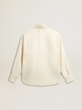 Women’s viscose and cotton blend shirt with crystal-embellished collar
