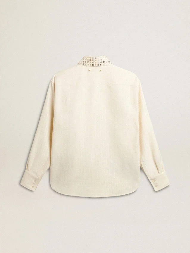 Women's viscose and cotton blend shirt with crystal-embellished collar