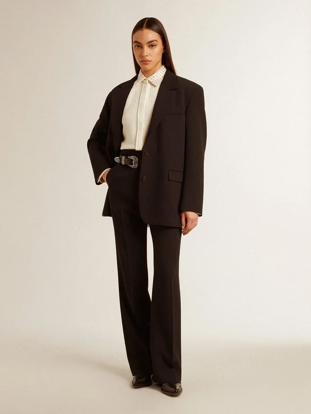Women's viscose and cotton blend shirt with crystal-embellished collar