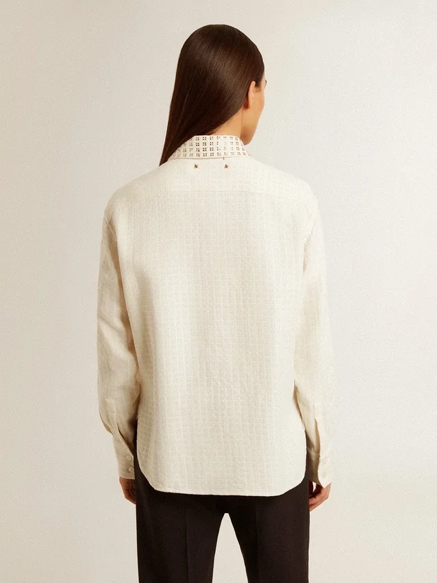 Women's viscose and cotton blend shirt with crystal-embellished collar