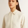 Women's viscose and cotton blend shirt with crystal-embellished collar