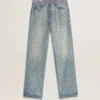 Women's washed jeans with all-over eyelets