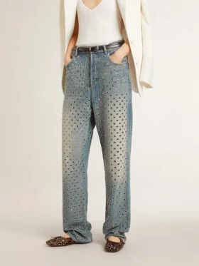 Women’s washed jeans with all-over eyelets