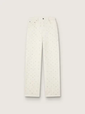 Women's white denim pants with beading and crystals