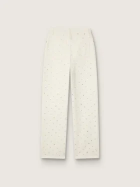 Women’s white denim pants with beading and crystals