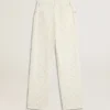 Women's white denim pants with beading and crystals