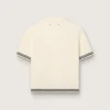 Women’s white knit T-shirt with contrasting edges and removable pin