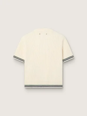 Women’s white knit T-shirt with contrasting edges and removable pin