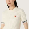 Women’s white knit T-shirt with contrasting edges and removable pin