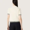 Women’s white knit T-shirt with contrasting edges and removable pin