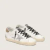 Women's white leather Super-Star with glittery heel tab