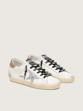 Women’s white leather Super-Star with glittery heel tab