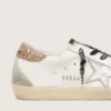Women's white leather Super-Star with glittery heel tab