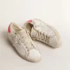 Women's white leather Super-Star with perforated star and fuchsia nylon heel tab