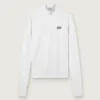 Women's white long-sleeve sports top with zip