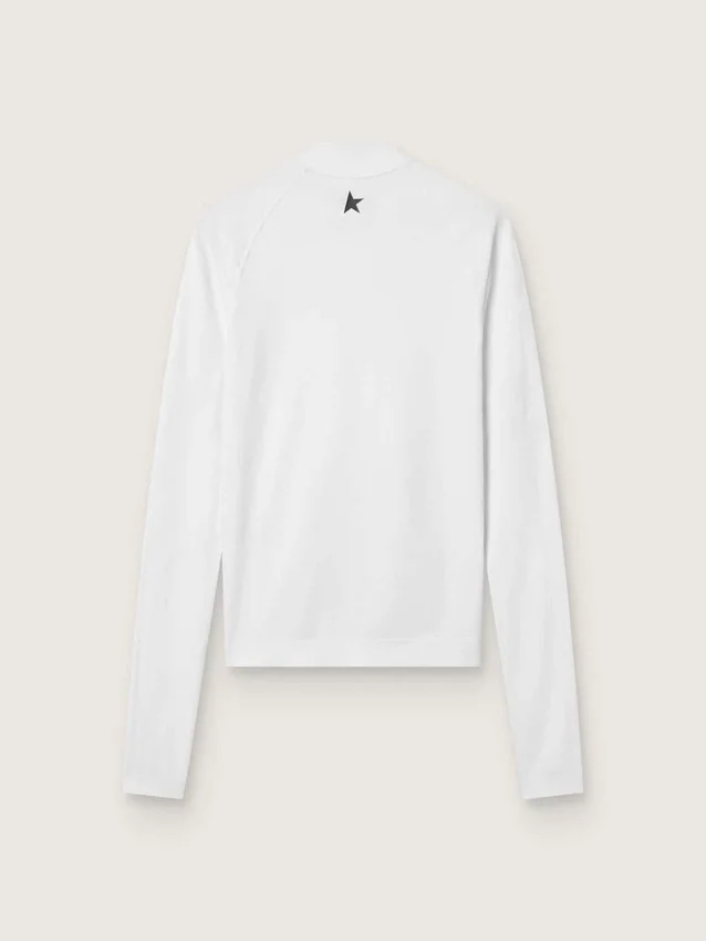 Women's white long-sleeve sports top with zip