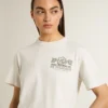 Women's white T-shirt with black print on the chest