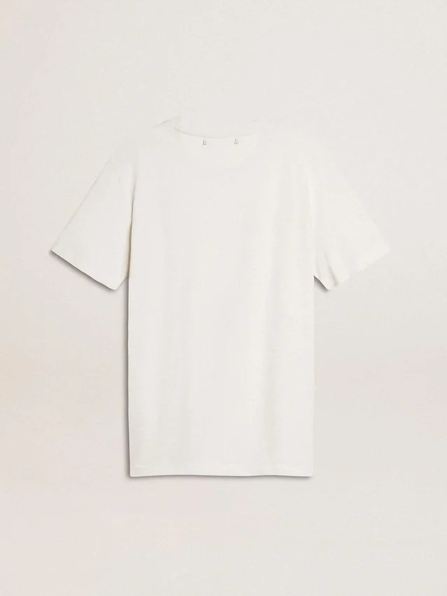 Women's white T-shirt with black print on the chest