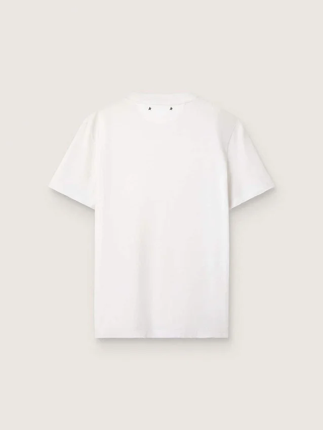 Women's white T-shirt with cabochon crystals
