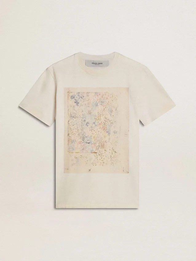 Women's white T-shirt with floral print