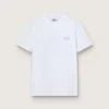 Women's white T-shirt with silver glitter logo and star
