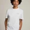 Women's white T-shirt with silver glitter logo and star